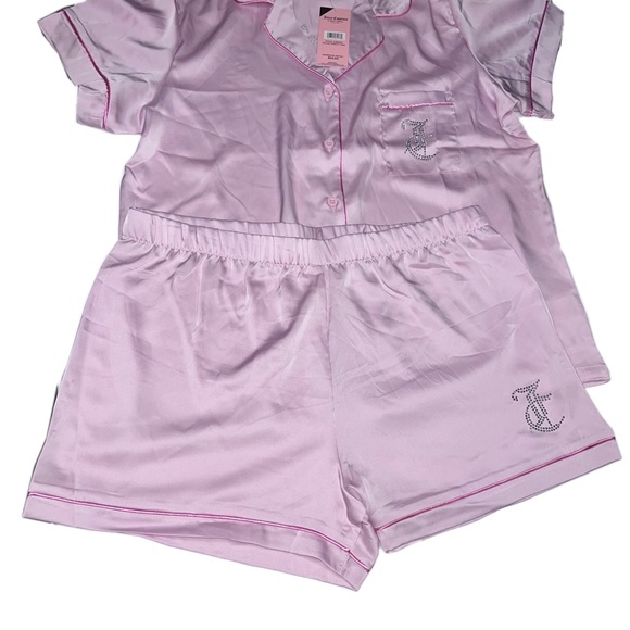 Nwt juicy couture baby pink satin pajamas set with rhinestone logo size M - Picture 4 of 11